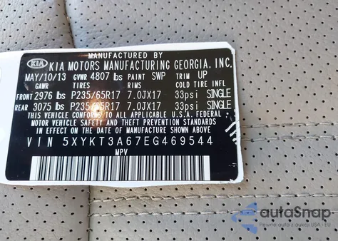 2014 Kia Sorento Lx from USA, damaged, VIN 5XYKT3A67EG469544